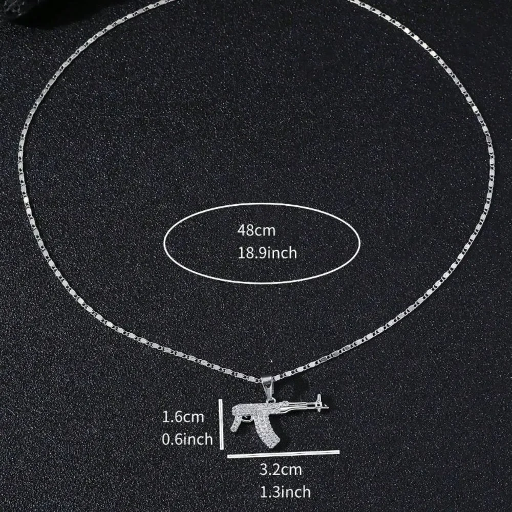 3for$20 1pc silver-Color Luxury Cubic Zirconia Men's Gun  Pendant necklace